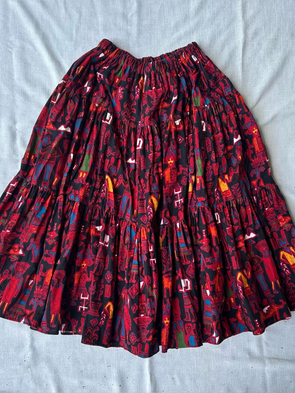 Vintage Multicolor flowy Tiered Midi Skirt